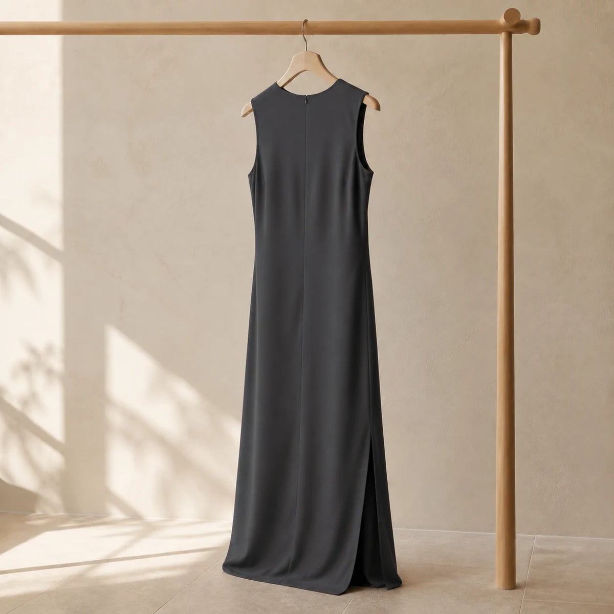 Slate Column Dress in Slate — opposite three-quarter view