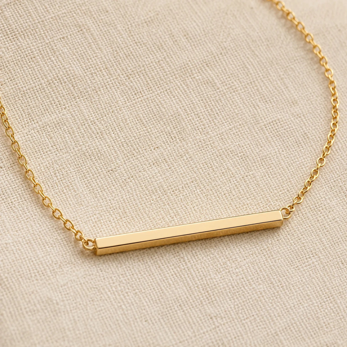 14K Bar Pendant — close detail: Solid 14K gold