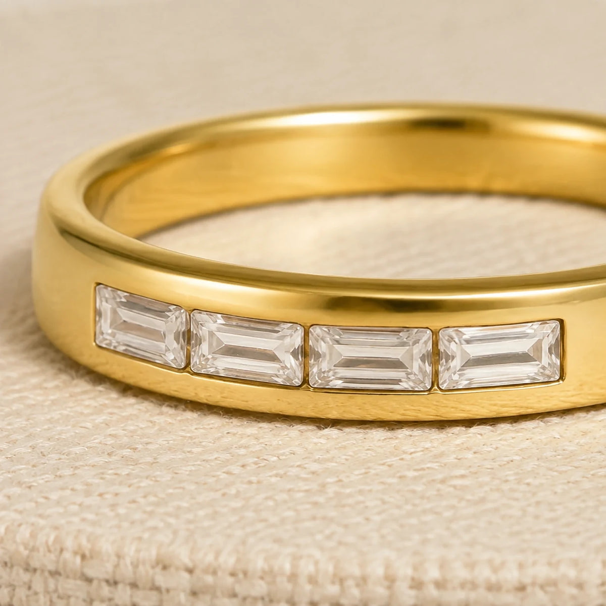 Baguette Ring — close detail: Solid 14K gold