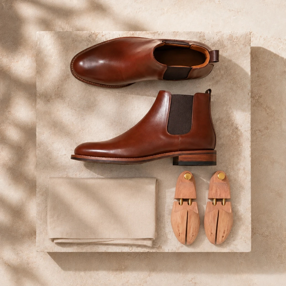 Leather Chelsea Boot in Chestnut — top-down flat lay view