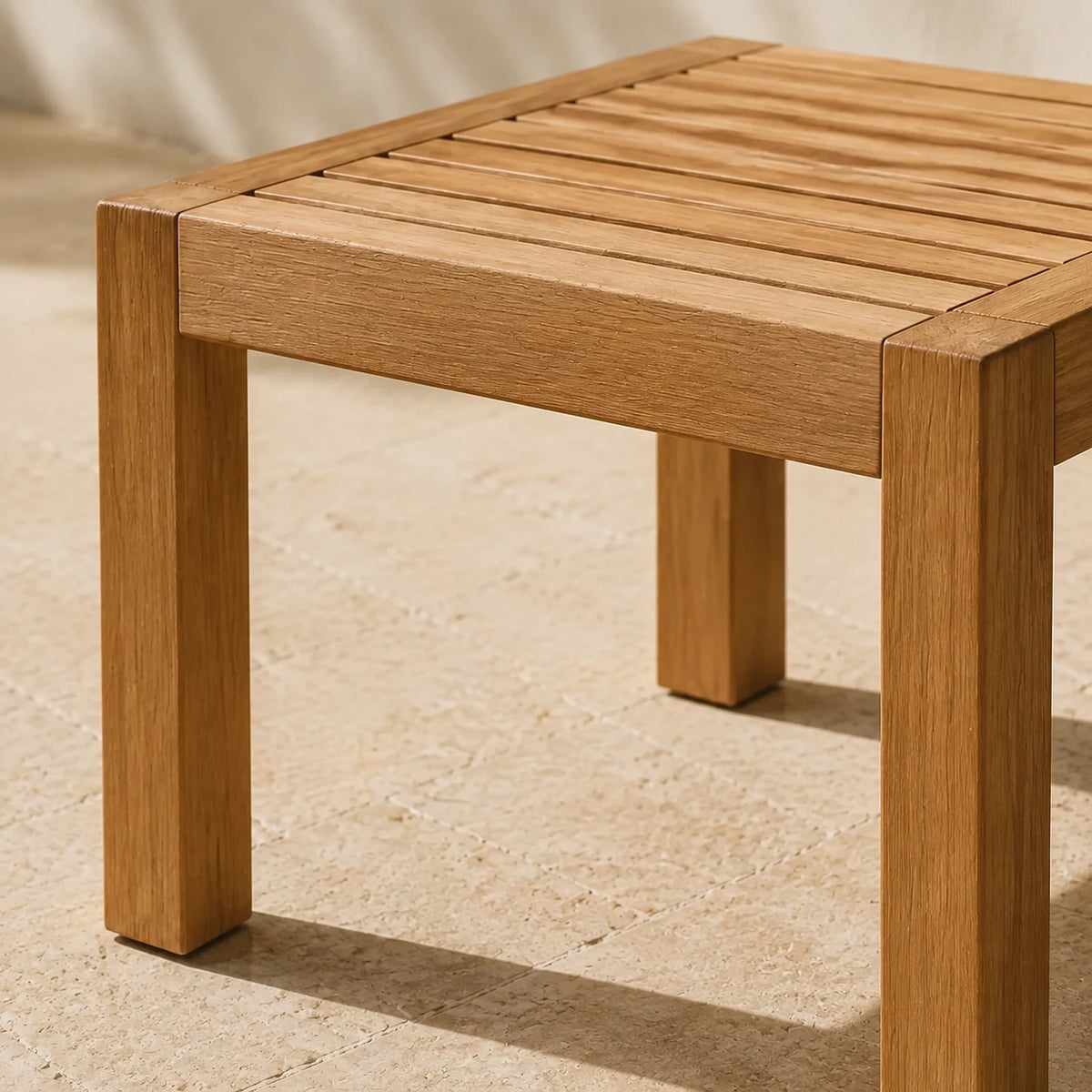 Teak Side Table — close detail: FSC-certified solid teak