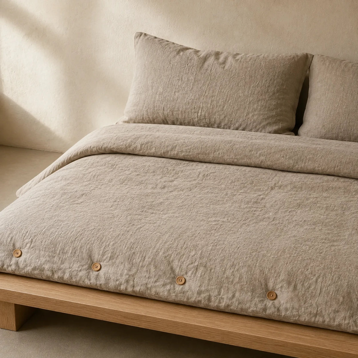 Linen Duvet Set — close detail: European flax, stonewashed