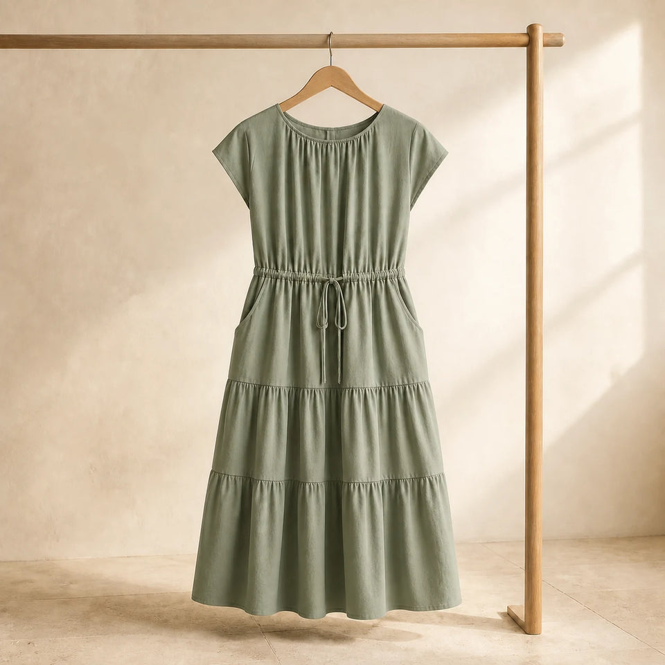 Tiered Midi Dress in Sage