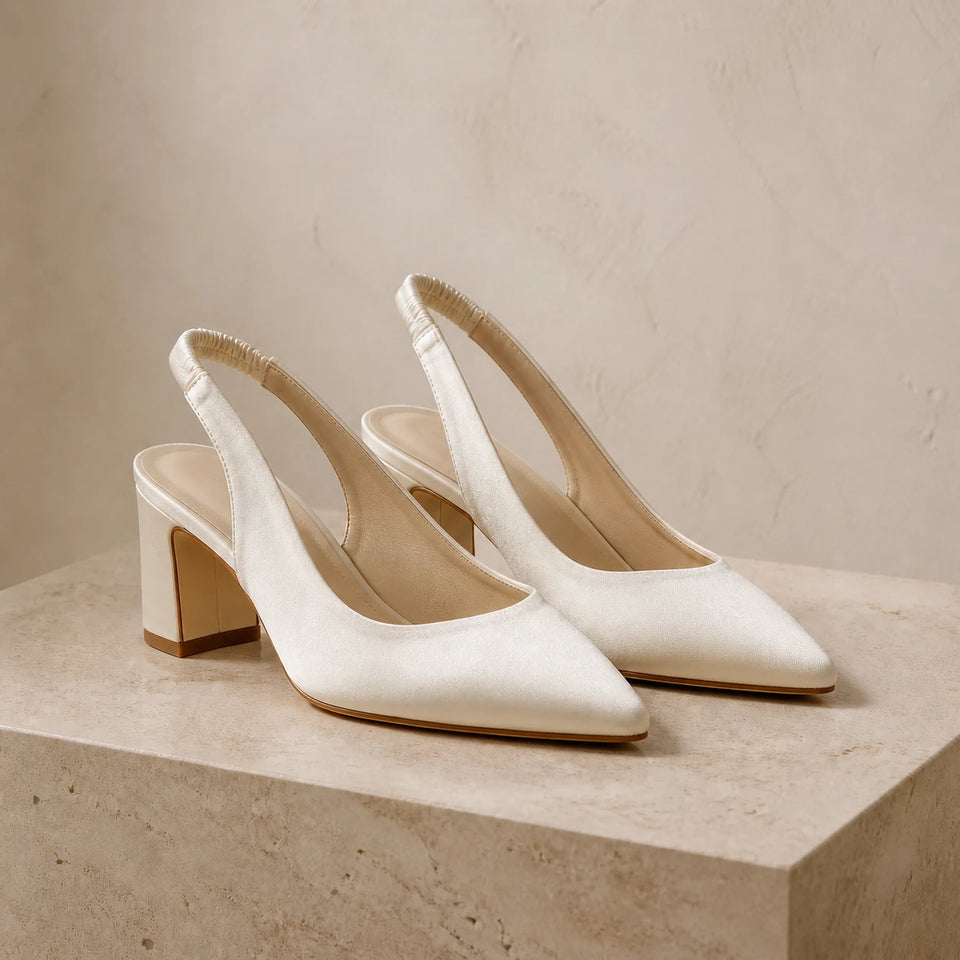 Satin Slingbacks in Cream