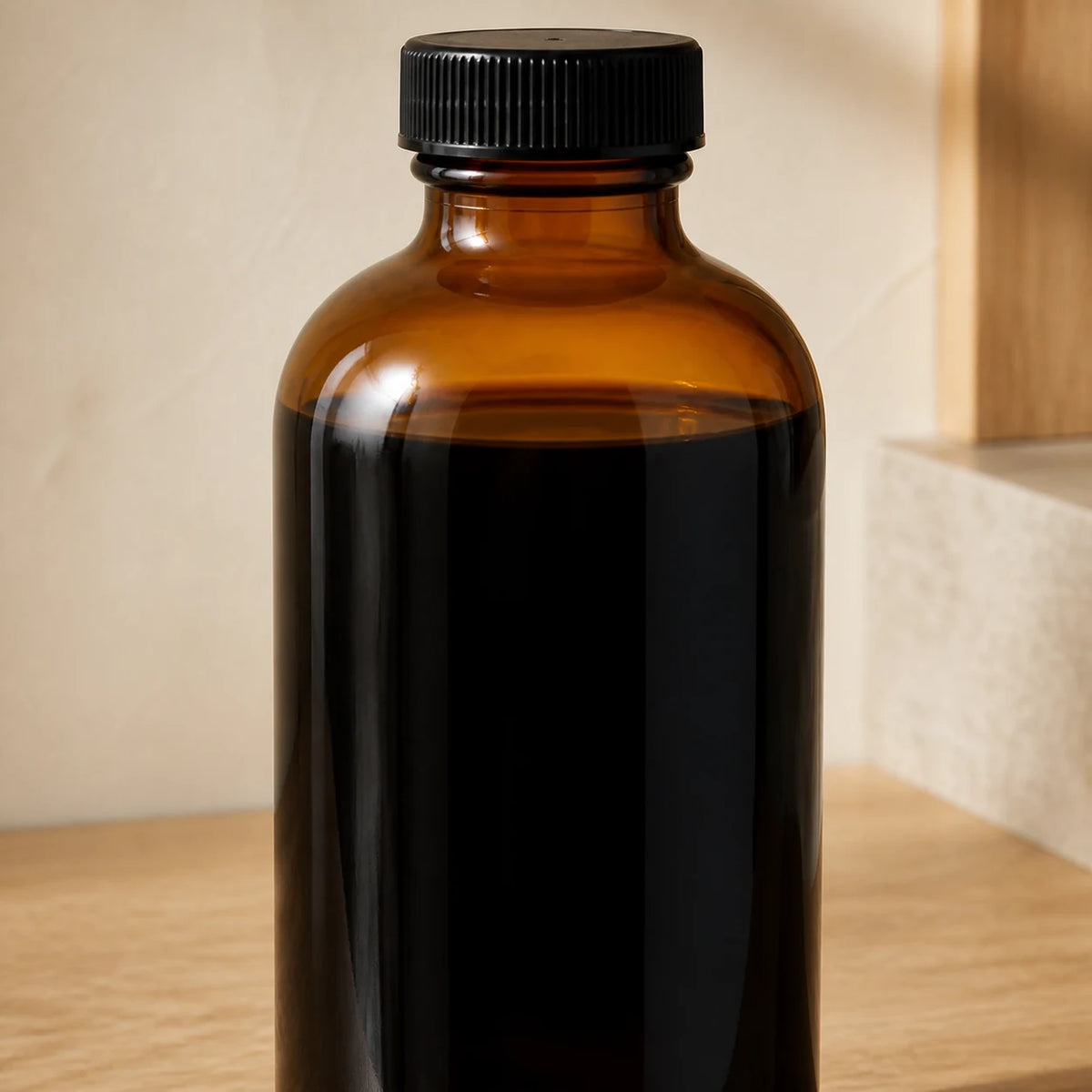 Cold Brew Concentrate — close detail: Amber glass bottle