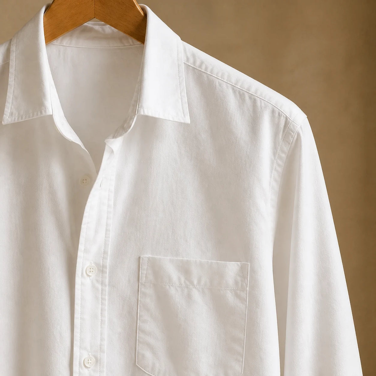 Oxford Shirt in White — close detail: Washed oxford cotton