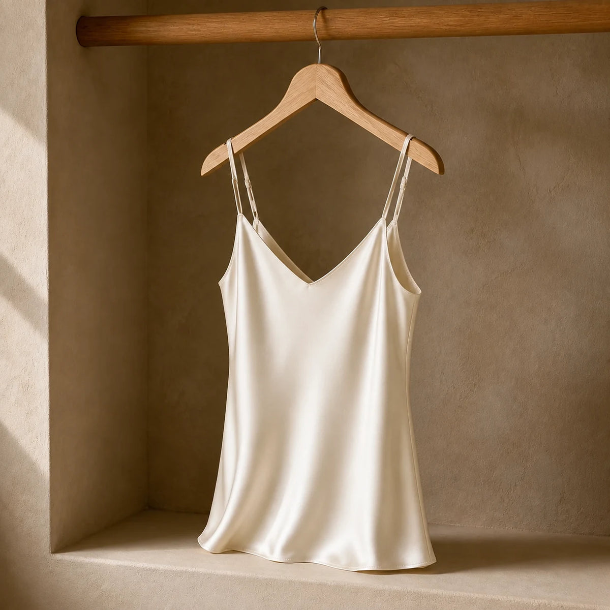 Silk Camisole in Ivory — opposite three-quarter view