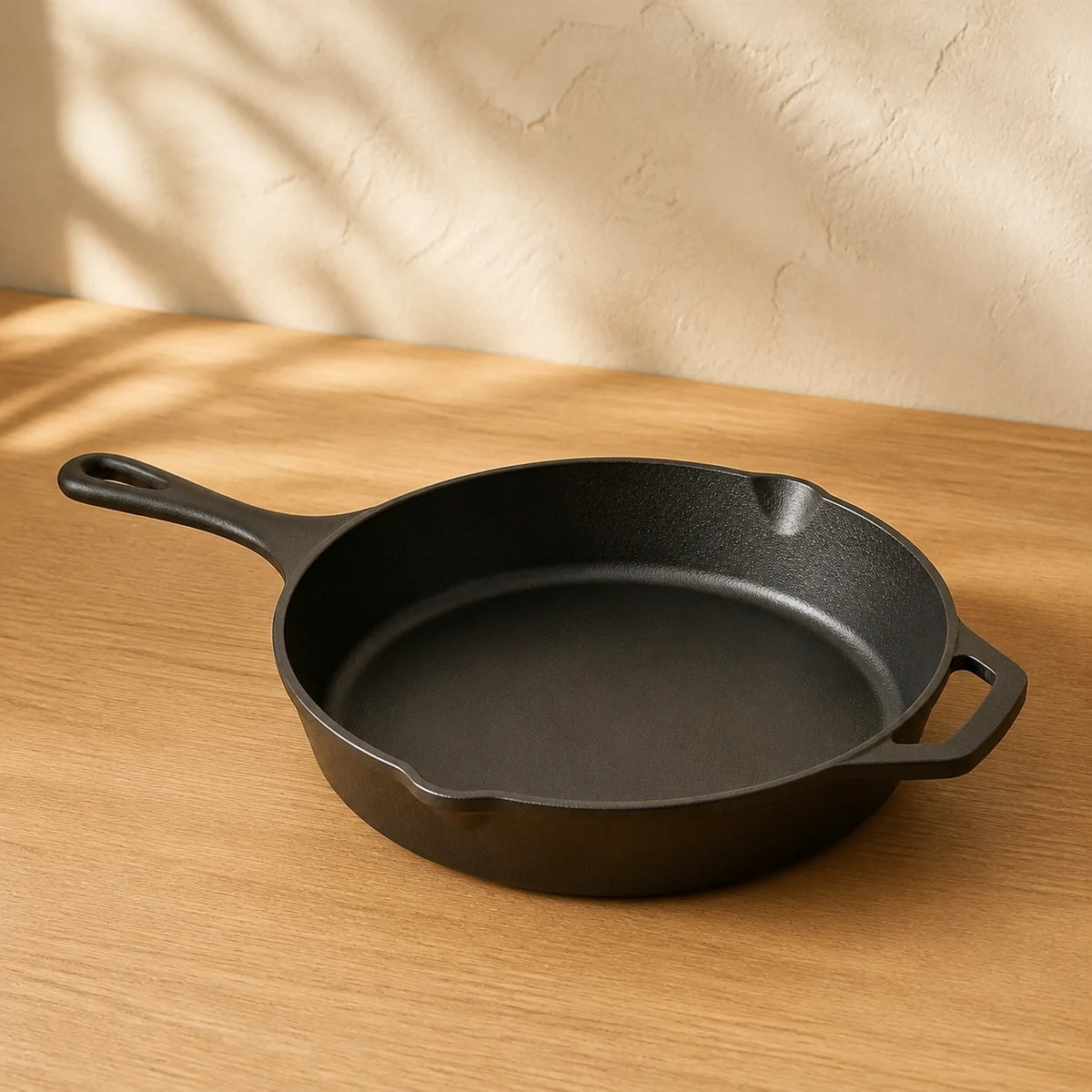 Cast Iron Skillet — opposite three-quarter view