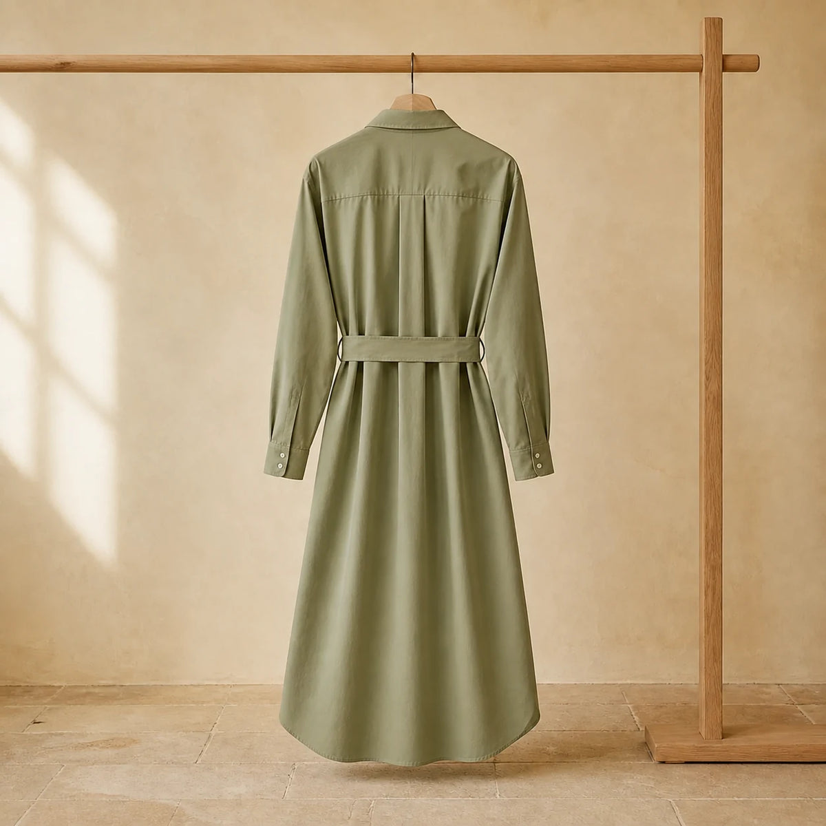 Poplin Shirtdress in Sage — back view