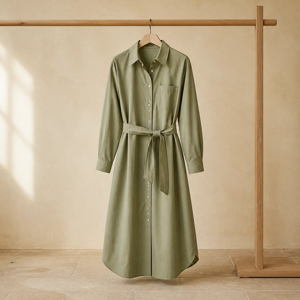 Poplin Shirtdress in Sage
