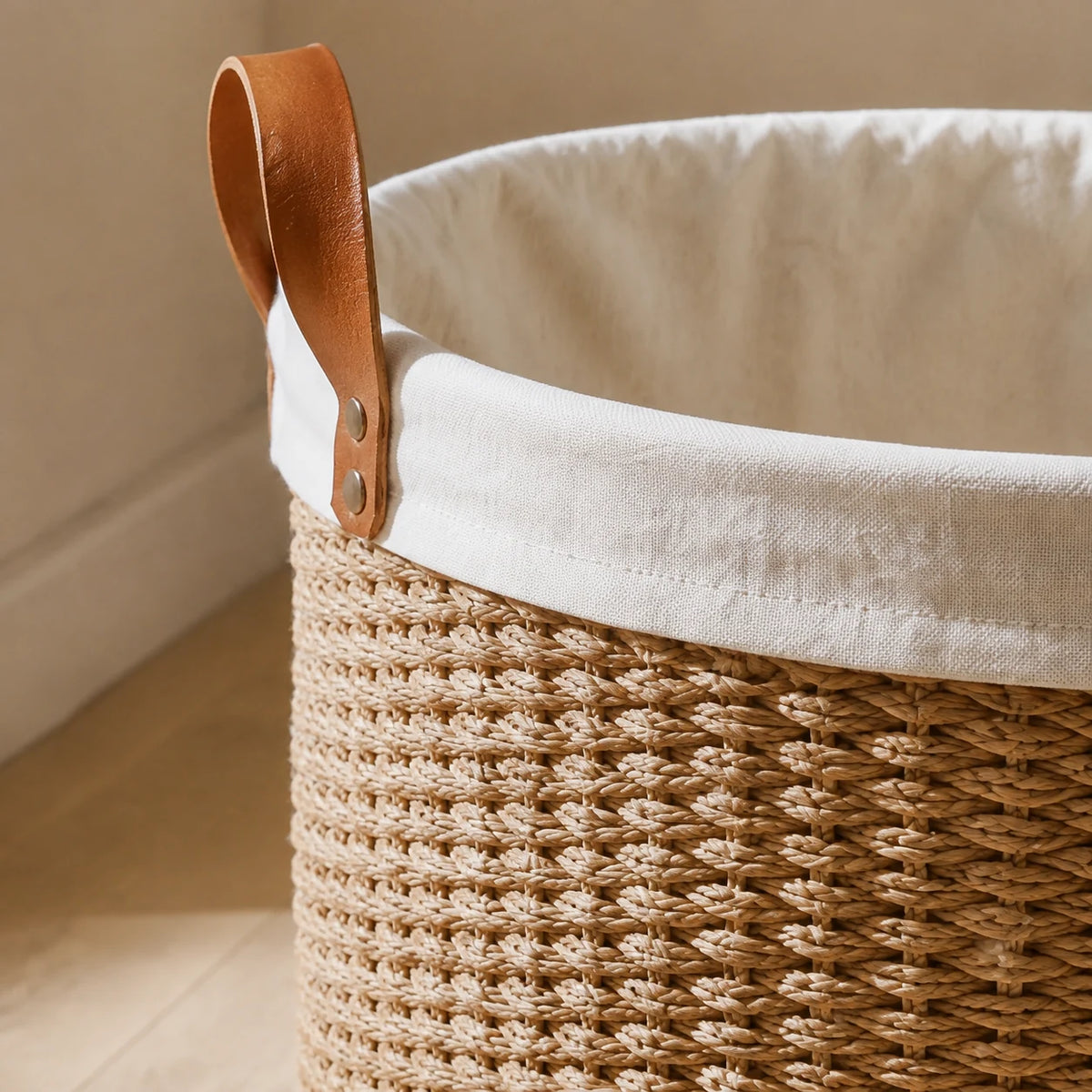 Woven Storage Basket — close detail: Hand-woven seagrass